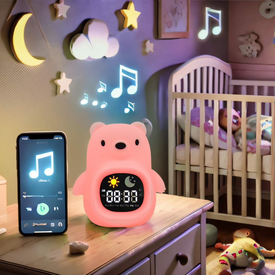 HOME.X 3-in-1  Nursery Clock Trainer+Flap Night Light+ Soothing White Noisy Machine for Kids – Soothing, Educational, and Colorful Sleep Aid, Silicone Skin